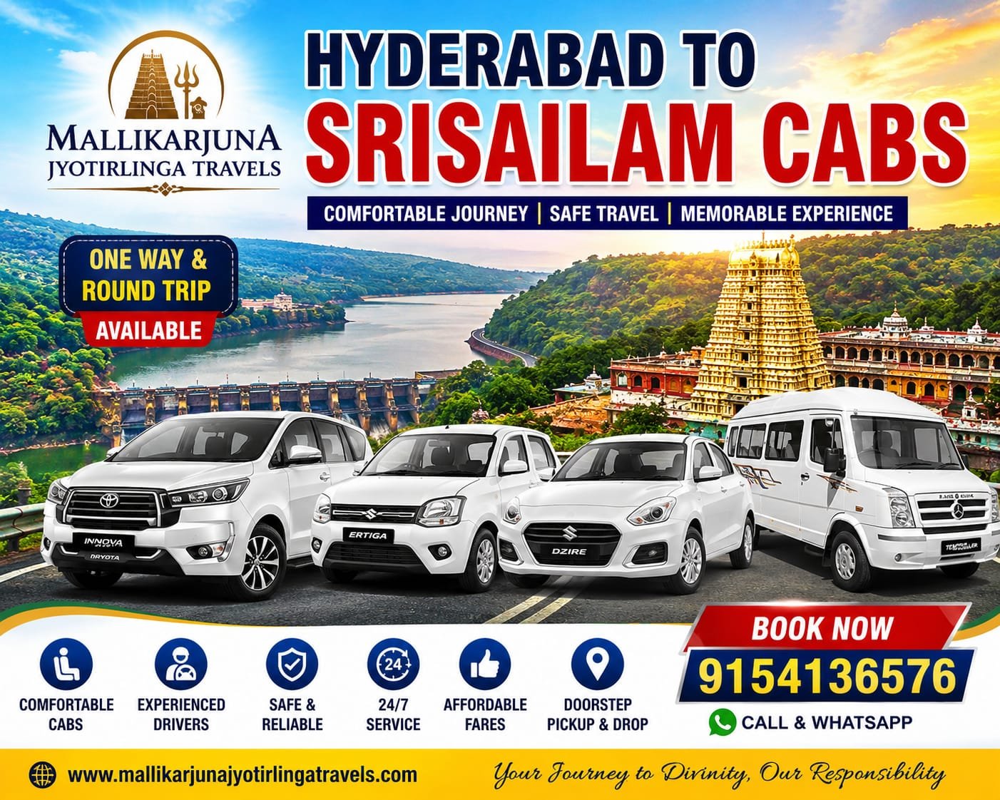 Hyderabad to Srisailam Cabs