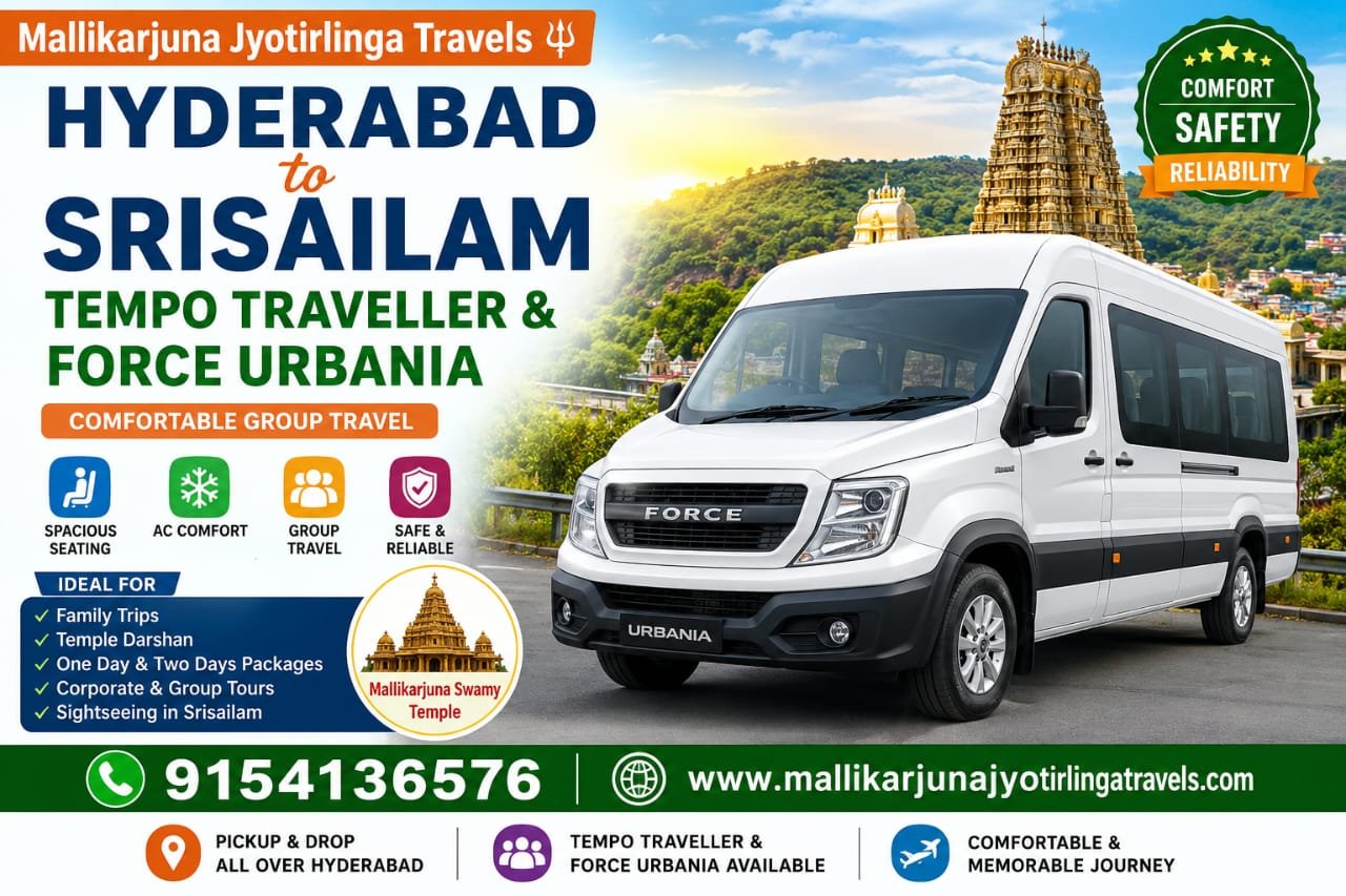 Hyderabad to Srisailam Tempo Traveller Force Urbania