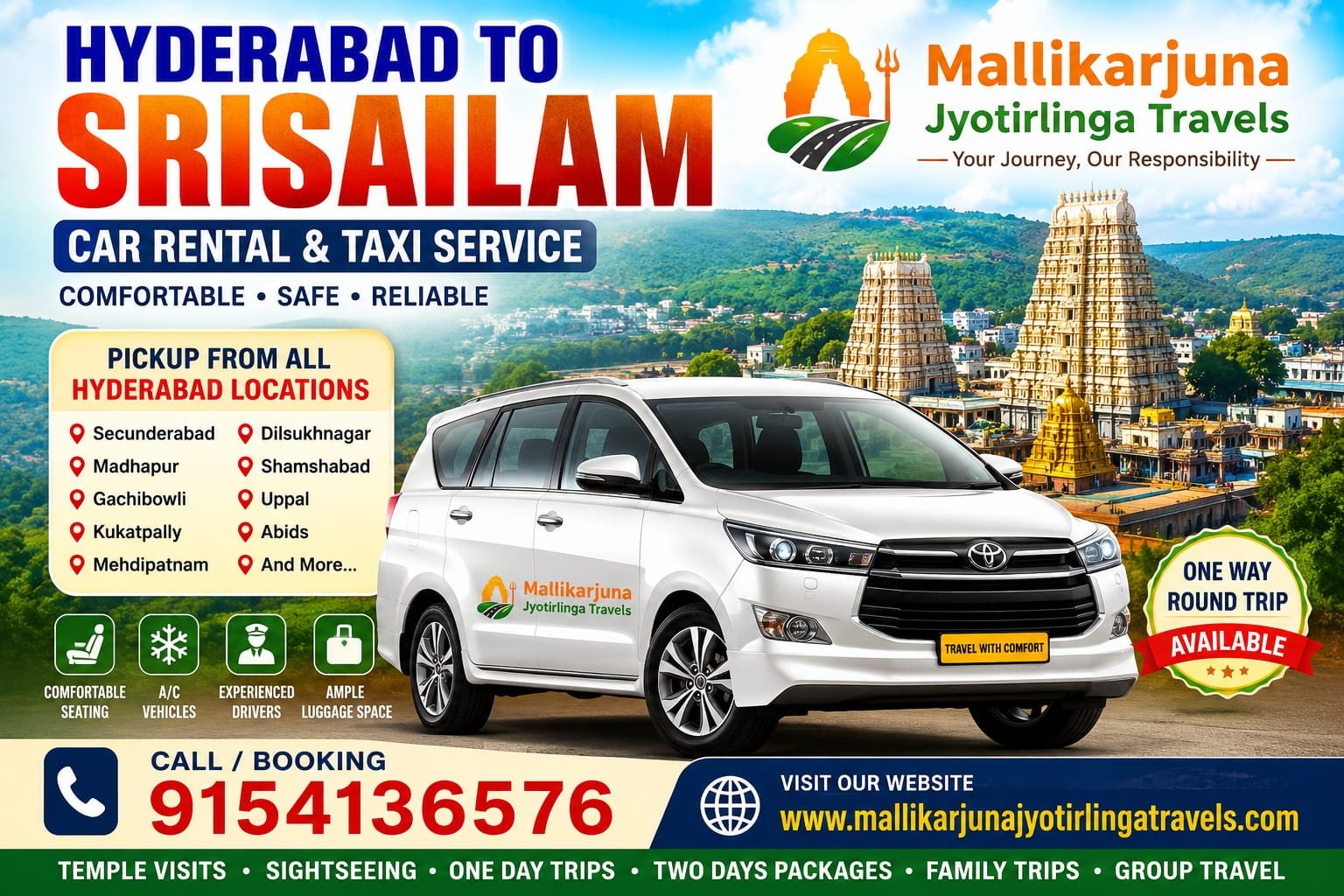 Hyderabad to Srisailam Car Rental & Taxi Service